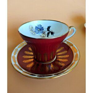 Vintage Royal Stafford Bone China Corset Cup & Saucer Set Burnt Orange with gold